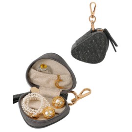 COOLYOUTH Travel Jewelry Case with Keychain Portable Ring Holder Mini Jewelry Srorage Small Leather Pouch (Grey)