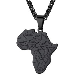 African Map Necklace Stainless Steel Chain Neckless for Men Jewelry Africa Pendant Black Necklaces
