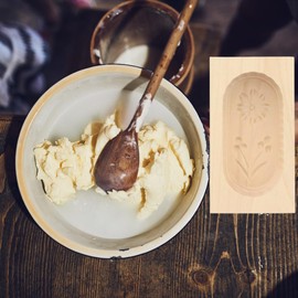 HOFMEISTER® Wooden Butter Mould for 125 g Butter, 14 cm, Margarite Motif, Handmade in Germany, Shape for Butter for Decorating, Square Camber Shape, Butter Model from Native Maple