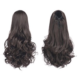 FESHFEN Drawstring Ponytail Extension, 15 inch Classic Loose Curly Wavy Synthetic Pony tails Hair Extensions Hairpieces for Women, Black Brown