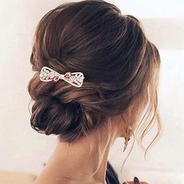 Atentuyi Wedding Crystal Hair Clip Gold Bow Rhinestone Hair Clips Leaf Gemstones Crystal Clips Wedding Hair Accessories Decorative Headpiece Bridal Headpiece for Women Girls (Champagne)