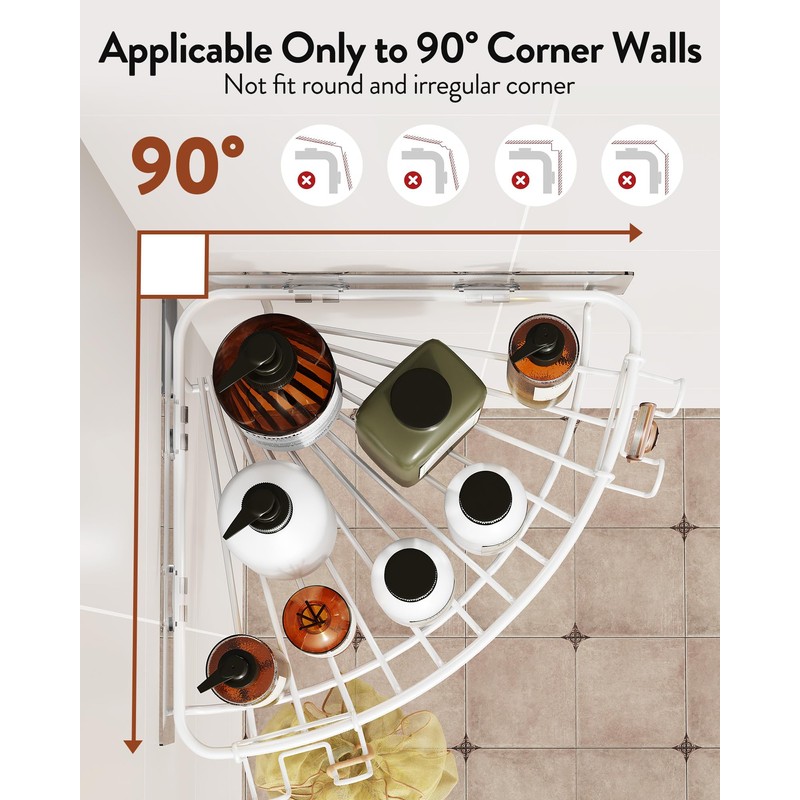 Orimade Corner Shower Caddy with 2 Hooks Wall Mounted Metal