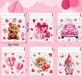 STEFORD 180 PCS Valentines Cellophane Gift Bags, 6 Style Self- adhesive Cookie Treat Bags Clear Plastic Candy Bags for Gift Giving Packaging Party Favor Goodie Bags Bulk