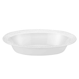 EcoQuality 48oz Pearl White Oval Plastic Bowl - Elegant Disposable Serving Bowl for Appetizers, Salads, Desserts, and Party Snacks - Perfect for Catering, Weddings, and Events (6)
