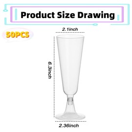 50 Pcs Plastic Champagne Flutes,Clear Champagne Glasses,5 Oz Champagne Glasses Easy Assemble Cocktail Cups,for Party Wedding Toasting Party Birthday Anniversary Celebration BBQ & Garden Parties Etc