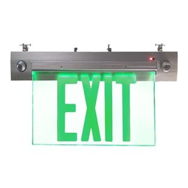 RP Lighting 17-Inch Green LED Single Faceplate Recessed Edge-Lit Exit Emergency Combo Light, Clear