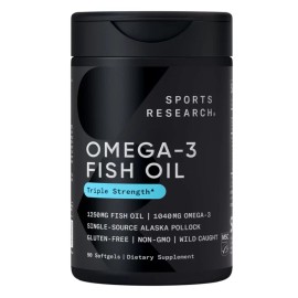 Sports Research Triple Strength Omega 3 Fish Oil - Burpless Fish Oil Supplement