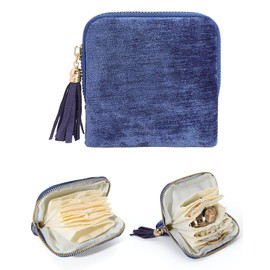 COOLYOUTH Travel Jewelry Case Organizer for Women Portable Jewelry Box with Small Pouches Mini Jewelry Bag for Rings, Bracelets, & Bangles with Smooth Metal Zipper (Royal Blue)