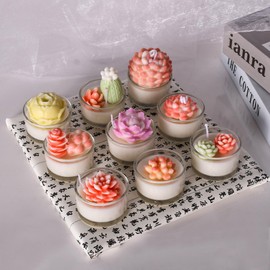 HOMYCOCO 12PCS Succulent Flower Candle Mold Epoxy Resin Wax Mold Silicone Candle Molds for Candle Craft Making Christmas Gift Decoration