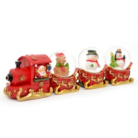 Christmas Snowglobe Set of 3pcs Sleigh Train Carriages & Engine Hand Painted Snowman Santa Teddy Penguine Table Mantel Decoration Xmas Gifts