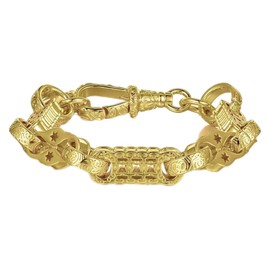THE BLING KING New 11mm Gold Plated Stars and Bars Bracelet with Albert Clasp – 57g, 8 Inches