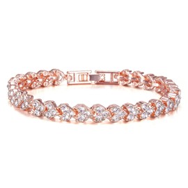 mciskin Bracelets for Women Crystal Zircon Roman Style White Silver Plated CZ Classic Tennis Bracelet (Rose)
