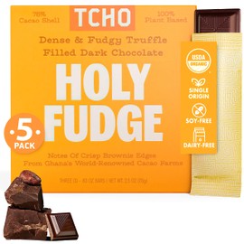 TCHO Holy Fudge 75% Dark Chocolate Bars (5 pack) | Single Origin Ghana, Dairy Free, Organic & Fair Trade | Non-GMO, Vegan, Soy Free, Gluten Free (2.5oz each)