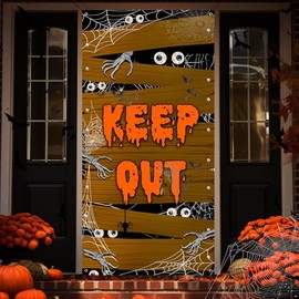 Decoración de cubierta de puerta de Halloween, decoración de tela para puerta de Halloween, decoraciones de Halloween de aterrador, lindas decoracione