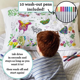 eatsleepdoodle Colouring Pillowcase For Kids w/ 10pk Washable Markers For Kids - 75x50cm Butterfly Kids Colouring Pillowcase - Ultra Washable & Reusable Arts and Crafts For Kids