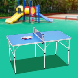 DDBESSIC Foldable Ping Pong Table, 5 x 2.5 ft Mini Ping Pong Table Set, Indoor Outdoor Table Tennis Game Set with Net, 2* Rackets and 3* Balls Portable Table Tennis Table