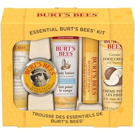 Ideas de regalos de Burt's Bees - Set de belleza esencial para todos los días, 5 productos de tamaño de viaje - Crema de limpieza profunda, bálsamo para las manos, loción corporal, crema para los pies