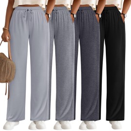 Oakgarden 4 Pack Women's Lounge Pants, Comfy Wide Leg Yoga Pants High Waisted Drawstring Baggy Sweatpants with Pockets(Black, Dark Gray, Gray, Light Gray,Large)