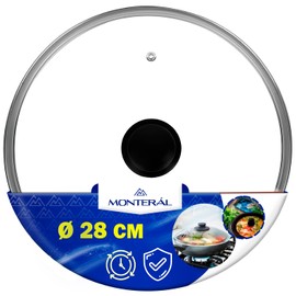 Glass Pan Lid with Athermal Knob Stainless Steel Rim Ø 28 cm for Pots and Pan - MONTERAL