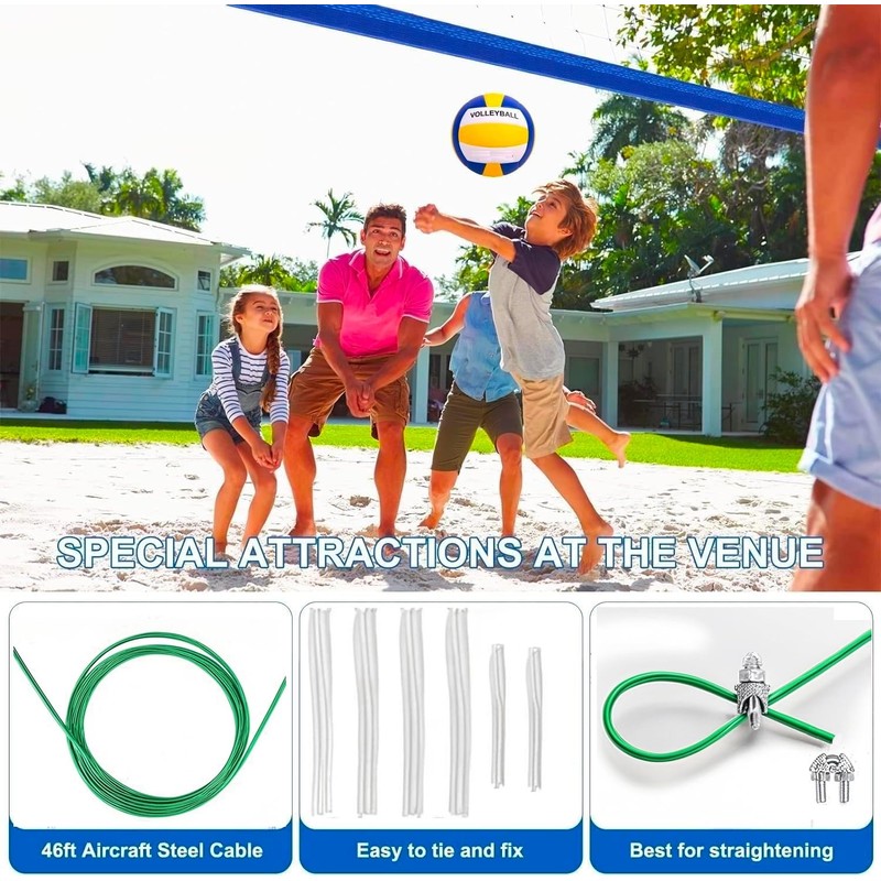 Professional Volleyball net Outdoor Heavy Duty, Lengthened Aircraft Wire Rope,