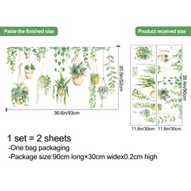 RAINBOW WSK Green Plants Leaves Wall Decals Hanging Flower Vine Wall Stickers Large Removable Wallpaper Peel and Stick Watercolor Nature Vine Wall Art for Bedroom Living Room fun-c25