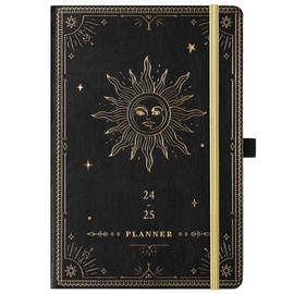 Artfan Academic Diary 2024-2025 - Diary 2024-2025 Week to View, July 2024 - June 2025 12 Months, Premium Leather Cover, Gold Stamp, Accordion Pocket, 25 Note Pages, Black