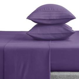 CozyLux Hotel Luxury King Bed Sheets Set - 1800 Series 4-Piece Embroidered Microfiber Purple Sheets, Double Brushed, 16" Deep Pocket, Soft and Wrinkle-Resistant, Purple