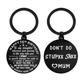 ENGZHI Daughter 15th Birthday Gifts Girl, Happy 15 Year old Birthday Present Decorations from Mum, Metal Keyring