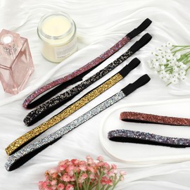 6 Pieces Glitter Non-Slip Felt Headbands, Rhinestone Running Hairband Shiny Elastic Headband for Women Colorful Adjustable Headbands Sparkly Sports Fabric Fashion Hair Accessories for Sports and Yoga