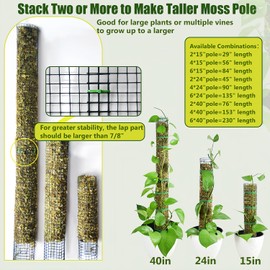 6 Pack Metal Moss Pole, 40"/24"/15" Moss Poles for Plants Monstera, Stackable Sphagnum Moss Pole for Plants Work with Sphagnum Moss(6 Pack 40")