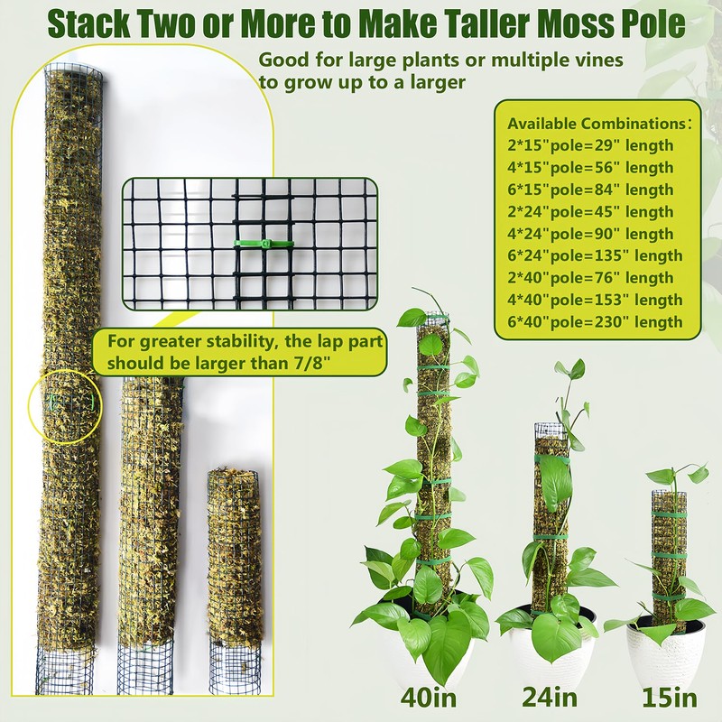 6 Pack Metal Moss Pole, 40"/24"/15" Moss Poles for Plants