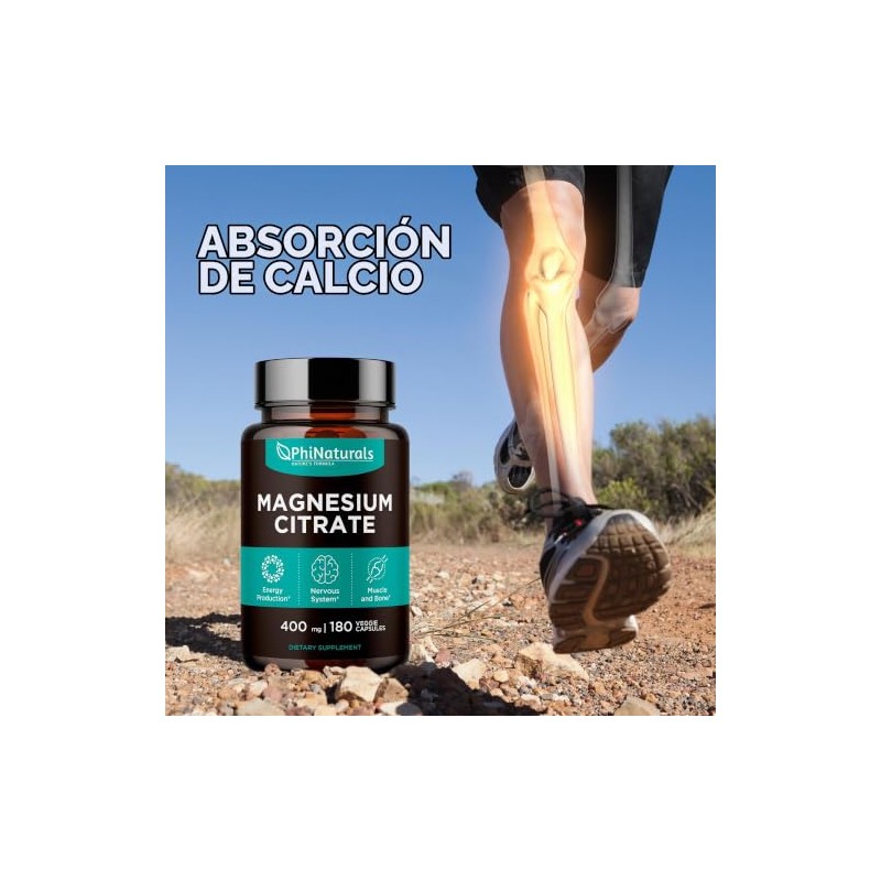 Citrato de Magnesio 400 mg 180 cápsulas por Phi Naturals