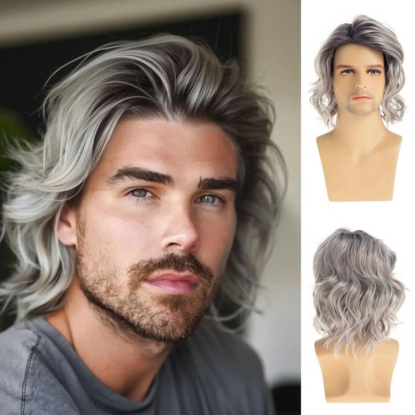 Beweig Short Curly Grey Wigs for Men Natural Looking Heat
