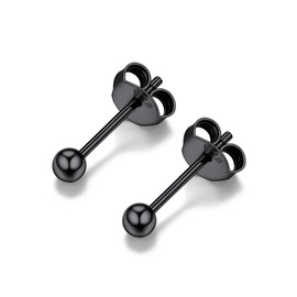 PROSILVER Ball Earrings, Wear All Day, 925 Silver, Hypoallergenic, Women's Cartilage Earrings, Stud, Stays In, Simple, Small, 20G, Diameter 3/4/5/7mm, Silver/Gold/Black, 5 mm, Sterling Silver