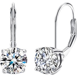 Milacolato Moissanite Earrings 1ct/2ct Brilliant Round Cut D Color VVS1 Clarity Lab Created Diamond Earrings 18K White Gold Plated Hypoallergenic Dangle Earrings Sterling Silver Moissanite Leverback Earrings 5mm