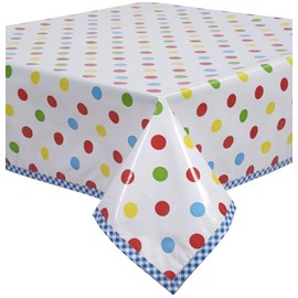 Freckled Sage Big Dot Red Oilcloth Tablecloth with Blue Gingham Trim You Pick The Size
