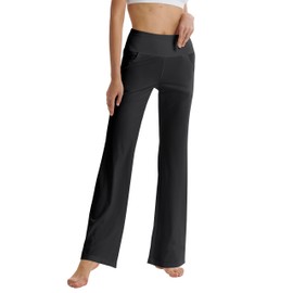 LaiEr Women's Bootcut Yoga Pants with Pockets High Waist Flared Bootleg Yoga Workout Pants with Side Pockets(Black,M)