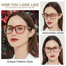 AEZUNI Large Square Reading Glasses Women Trendy Readers Retro Style 100 150 200 250 300 350 400 500 600(Tan, 1.25)