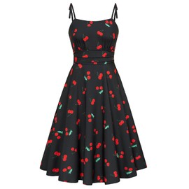 Belle Poque Cute Cherry Dress for Women Vintage Little Black Dress Tea Party Cocktail Dress S