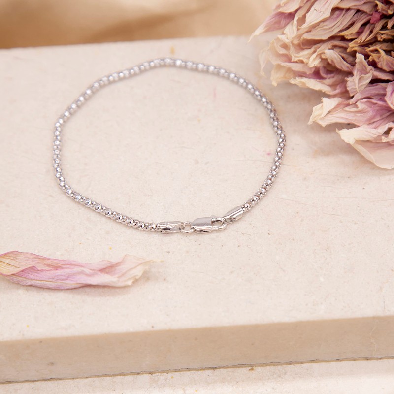 Tuscany Silver Sterling Silver Rhodium Plated Bracelet with 250 Popcorn