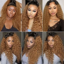 1B27 Bundles Ombre Curly Human Hair Bundles Brazilian Honey Blonde Bundles Human Hair Two Tone Black and Honey Blonde Bundles Human Hair Weave 8 10 12 Inch Ombre Blonde Bundles