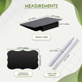 Knowstyle 94 pcs Basket Labels Clip On - 30pcs Bin Labels Clip On, 32 Black Chalk Labels for Pantry, 30 Pre Printed Stickers with 2 Chalk Markers, Clip On Labels for Storage Bins Durable Basket Tags