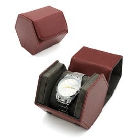 Watch Travel Hexagon Case Portable Organizer - Luxury Watch Hexagon Travel Box Recycled Leather Watch Storage and Display for Men and Women(1Slot-WineRed)