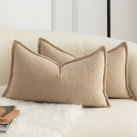 Mandioo Pack of 2 Cushion Covers 30cm x 50cm Decorative Accent Solid Woven Textured Throw Pillow Covers cases Bedroom Living Room Couch Sofa Home 12 x 20 Inch Camel