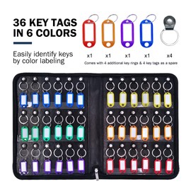 Portable Zippered Key Organizer,Leather Key Case with 36 Key Hooks and Tags Key Storage, Portable Manager,Landlord Key Binder,Zipper Key Organizers for Estate Sales,Hotel Executives,Car Rental Key Box