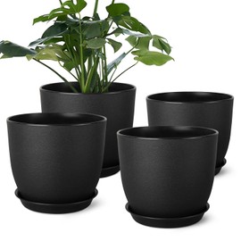 Ferlypote Plant Pots 8 Inch Set of 4, Flower Pots with Multi Mesh Drainage Holes, Planters for Indoor Outdoor Garden Plants and Flowers (Black)