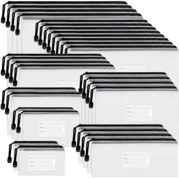 EOOUT 30pcs Mesh Zipper Pouch Bags, Waterproof, Plastic Zip File