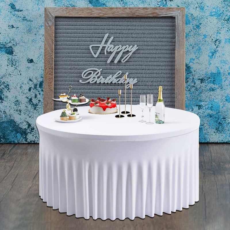 WedDecor White Table Cloth Skirt, 5ft x 2.5ft Pleated Round