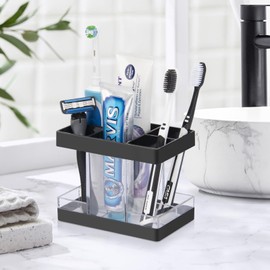 Toothbrush Holders for Bathrooms Countertop Organizer - Electric Toothbrush Holder Set, 5 Slots Toothbrush and Toothpaste Holder, Makeup Brush Storage Caddy for Family Kids (Black)