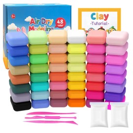 48 Colors Air Dry Modeling Clay (48 Colors + add 2 More Whites) - Modeling Clay for Kids(3+), Model Magic Clay Kit with Sculpting Tools, Soft & Non-Sticky, Art Crafts for Boys Girls Ages 3-12